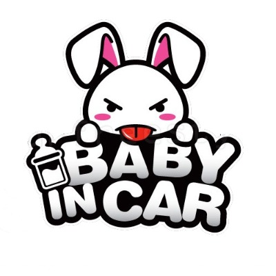자동차스티커 BABY IN CAR 베이비 인 카 핑크메롱토끼 (210mmx206mm) (YF)
